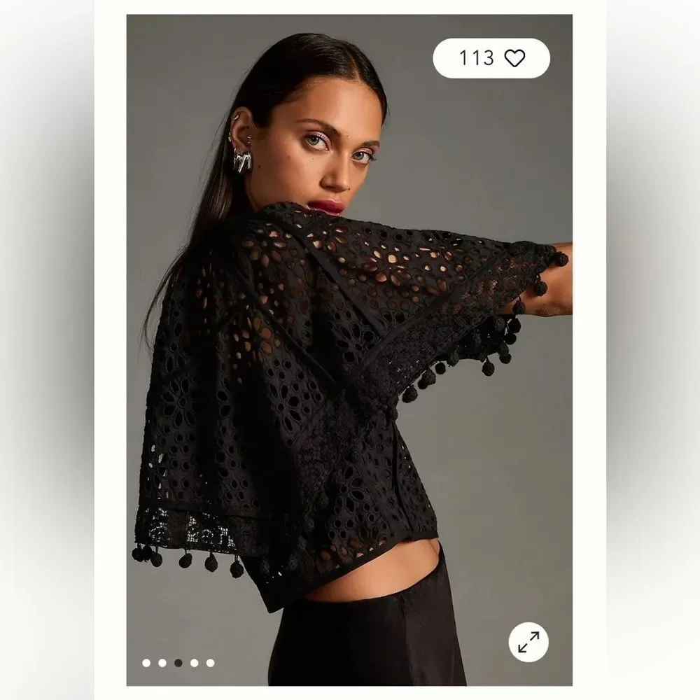 By Anthropologie size Small Black Top Victorian Cutwork Blouse